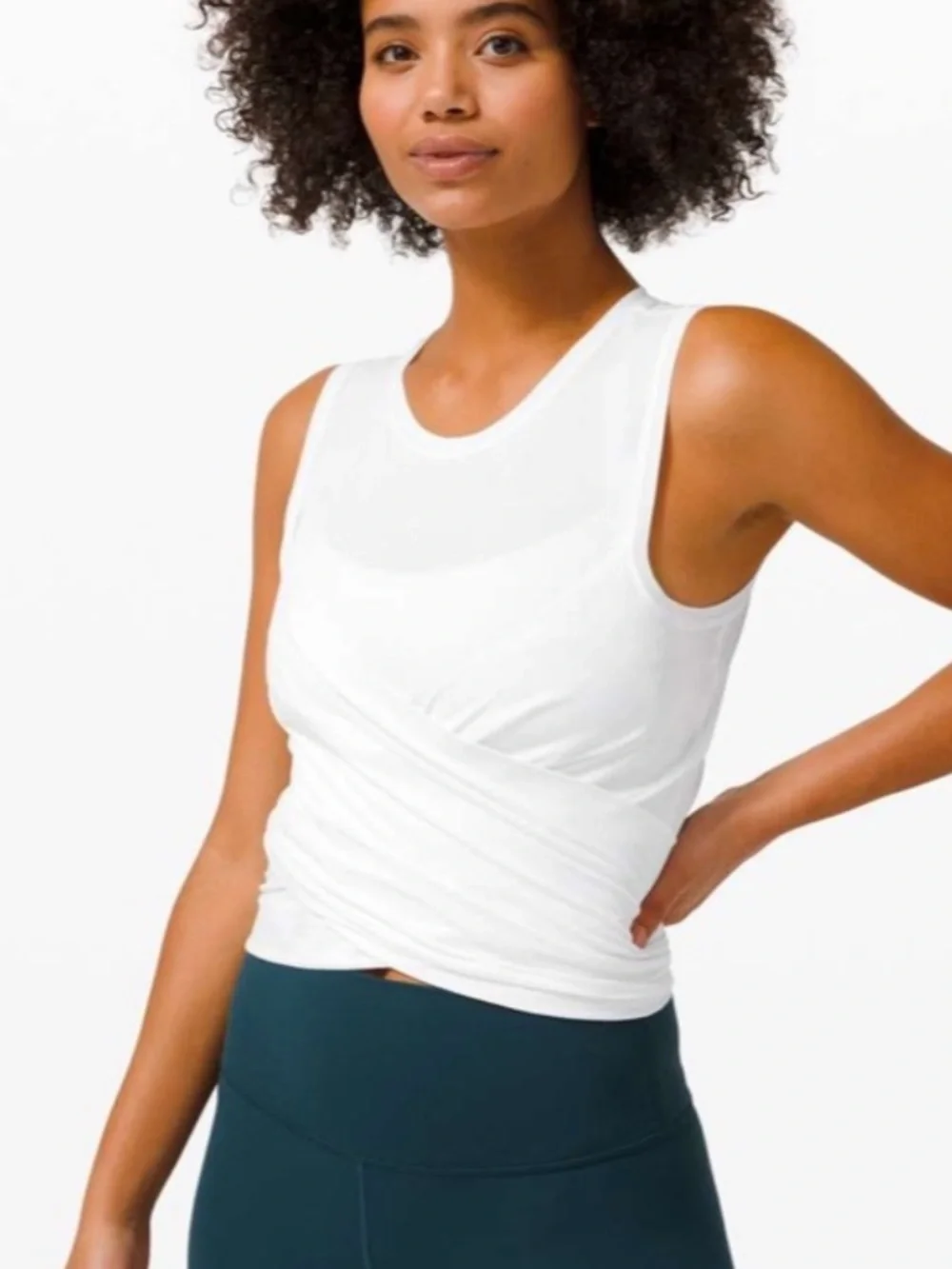Lululemon Athletica gathering grow tank white size 2 EUC wrap tie crop yoga